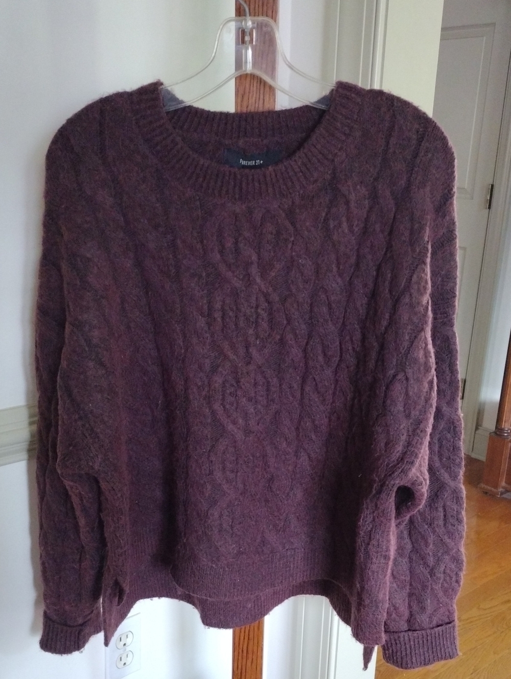 Forever 21 Cable Knit Crewneck Sweater - Burgundy
